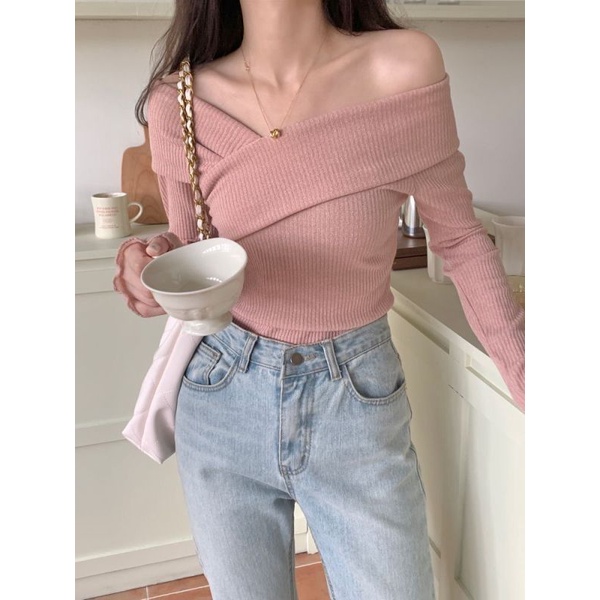 Áo Dệt Kim Tay Dài Hở Vai Thời Trang Mùa Thu