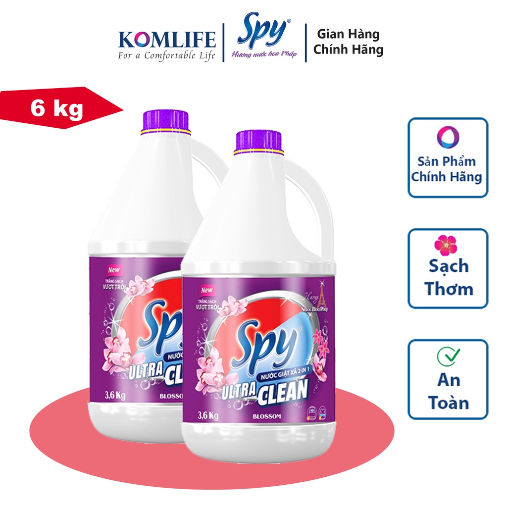 Nước giặt xả SPY Ultra Clean màu Tím hương nước hoa Pháp can 6 kg
