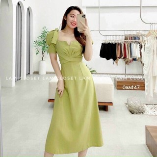 Đầm xoè eo chéo dây tay phồng vai nơ M/L/XL/2XL