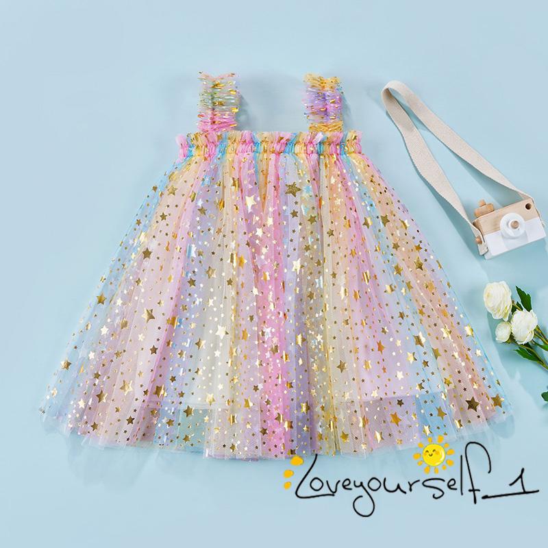 Đầm Công Chúa Hai Dây Không Tay B930G Đính Kim Sa Hình Ngôi Sao Trang Trí Dành Cho Bé Gái