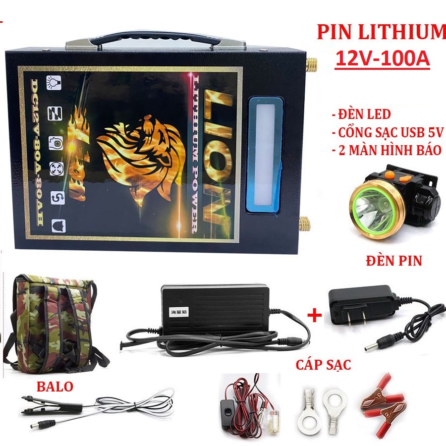 Bình pin 12v lithium 100Ah - Pin tích điện lion 12v 100Ah hiển thị màn hình led