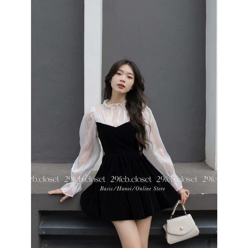 Váy nhung xòe tay phối voan organza - 29feb.closet - V40