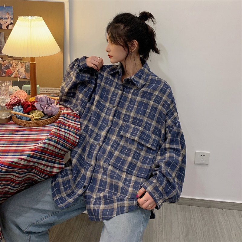 ZHELIHANGFEI Áo Sơ Mi Tay Dài Form Rộng Họa Tiết Sọc Theo Phong Cách Retro Dễ Phối Đồ