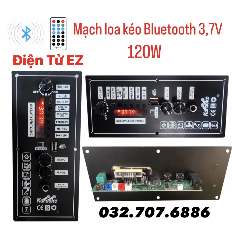 Mạch loa Bluetooth hát Karaoke nguồn 3.7V, 120W có tích hợp sạc pin (kèm phụ kiện)