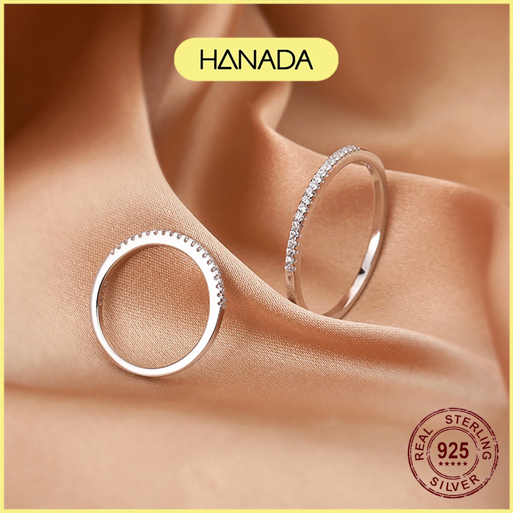 Nhẫn nữ bạc 925 nữa vòng đá đá lấp lánh đơn giản hanada 0731 - ảnh sản phẩm 2