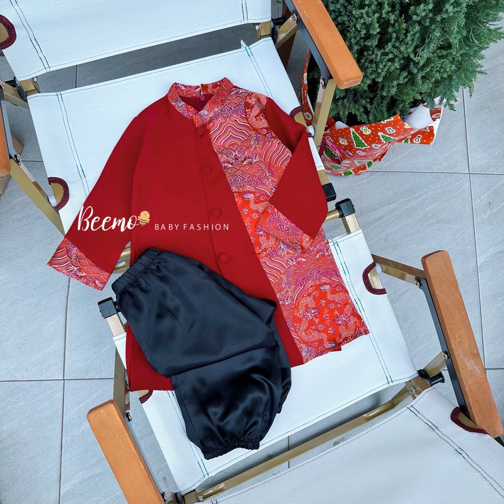 Sét áo dài cách tân cho bé trai Beemo,áo dài thân phối gấm rồng sang trọng cho bé trai,hàng thiết kế chuẩn loại 1