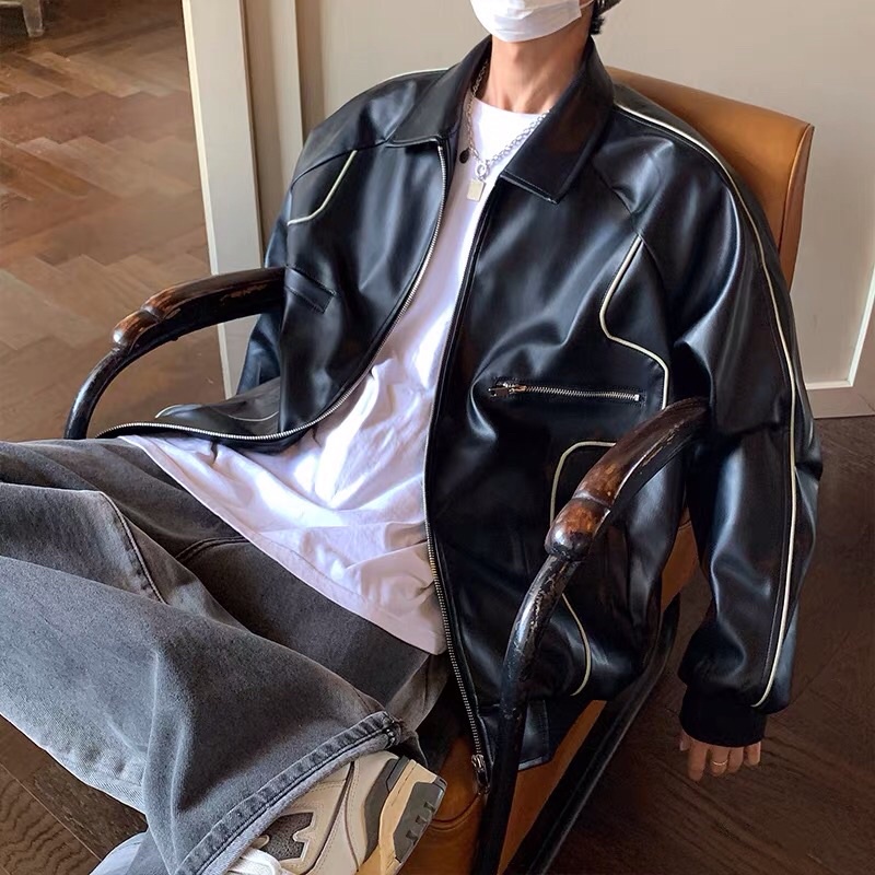 Áo khoác da có cổ hoạ tiết unisex