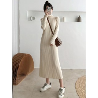 Đầm Váy Dài Dáng Suông Cổ Cao Len Dày Cao Cấp
