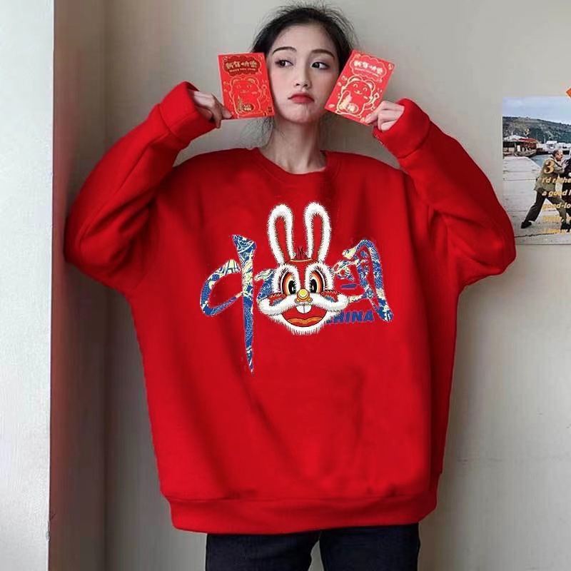 NRVP Áo Khoác Thể Thao Tay Dài Dáng Rộng In Hình Thỏ Năm Mới 2023 Phong Cách Trung Hoa Hàn Quốc Cho Nữ