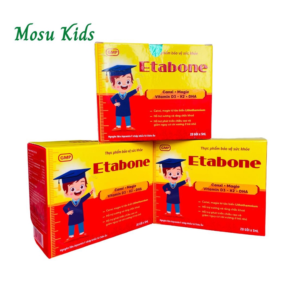 Canxi Etabone có Magie, D3, K2. DHA hộp 20 gói