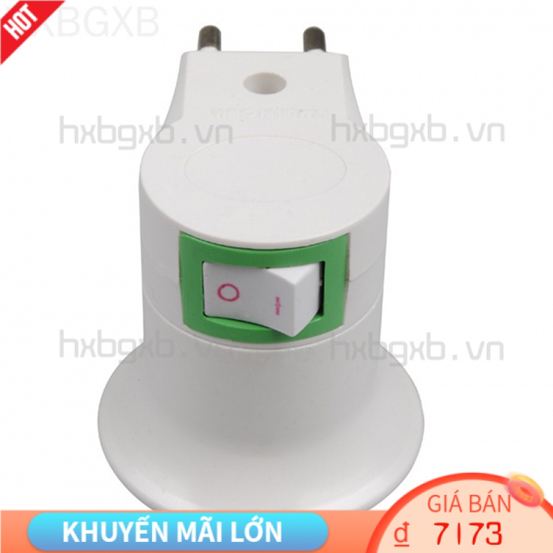 Đui đèn led E27 chuyển đổi đầu cắm sang ổ cắm EU có công tắc bật/ tắt