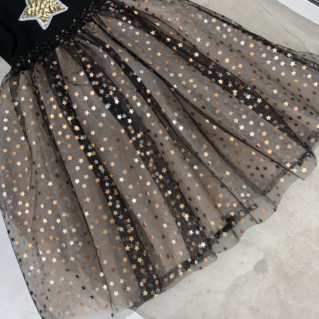 Váy Công Chúa Dài Tay Cho Bé Gái - Váy Xòe Đính Sao