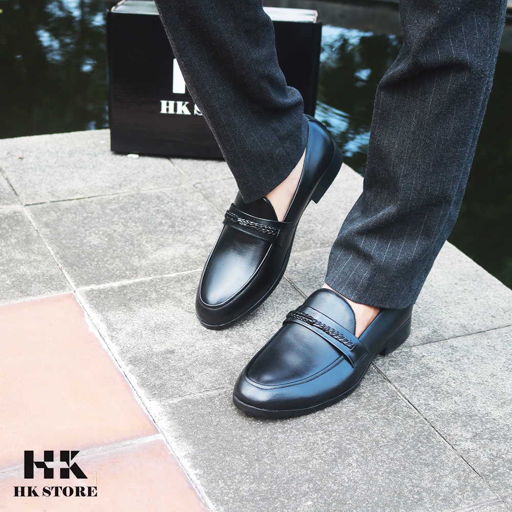 Giày lười nam thanh niên - hàng chính hãng HK.STORE - da bò thật 100% kiểu dáng trẻ chung  và thời trang