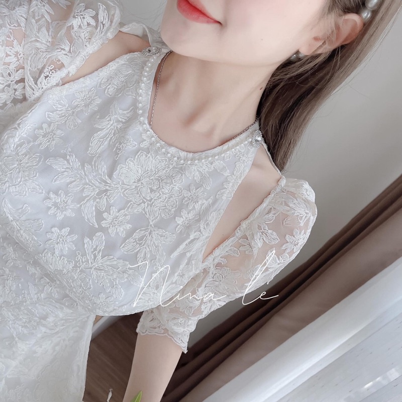 SÉT ÁO DÀI REN 2 LỚP CỔ NGỌC