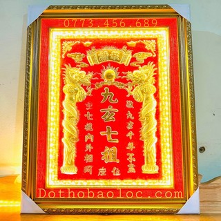 Cửu Huyền Thất Tổ bằng đồng chữ Hán khung nhựa nhập khẩu có đèn 41cm x 51cm