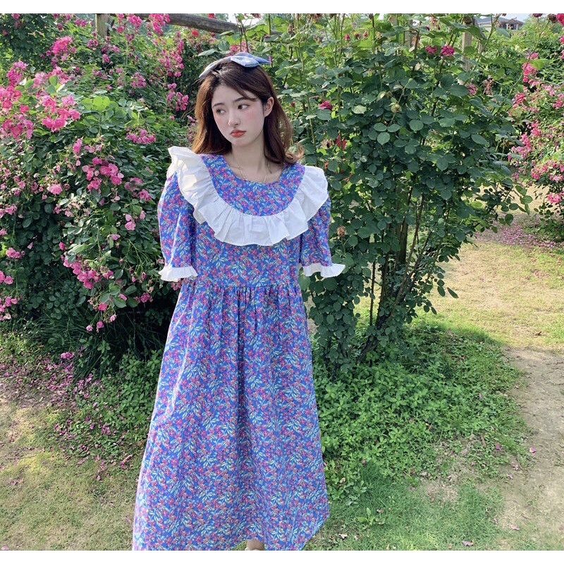 Váy Baby Doll Hoa Nhí Coban Xếp Bèo, Tiểu Thư Xinh Xắn