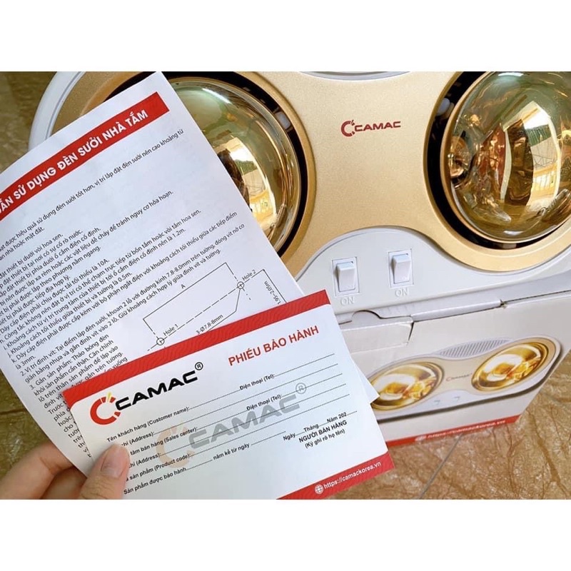 Sưởi Tắm Camac 2-3 Bóng-Làm ấm Nhanh-Không Gây Khô Da-Bảo Hành 24 Tháng