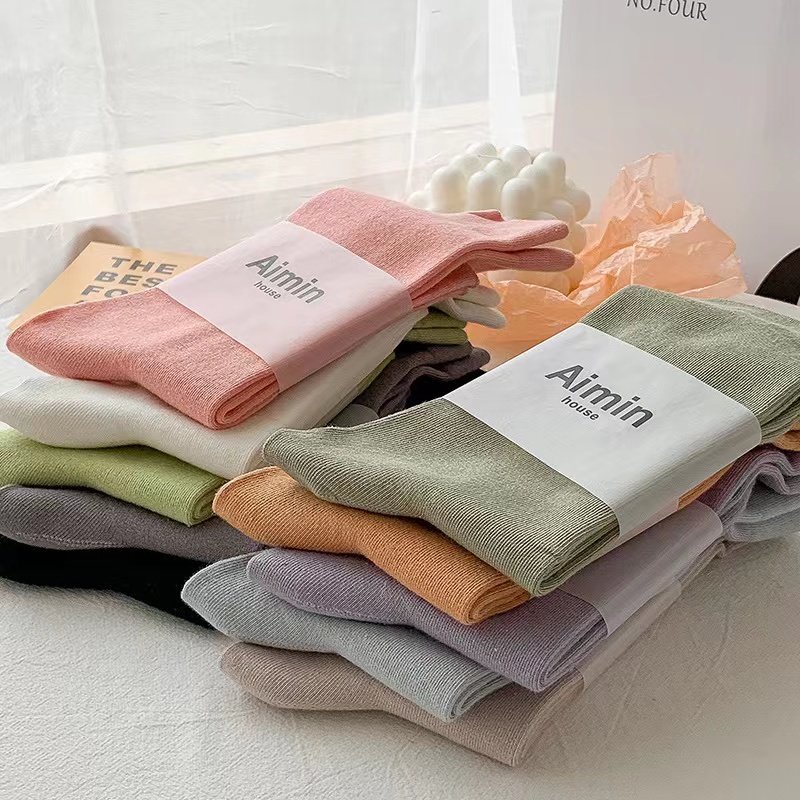 Vớ cotton Màu Sắc Đơn Giản Phong Cách Hàn Quốc Cho Nữ