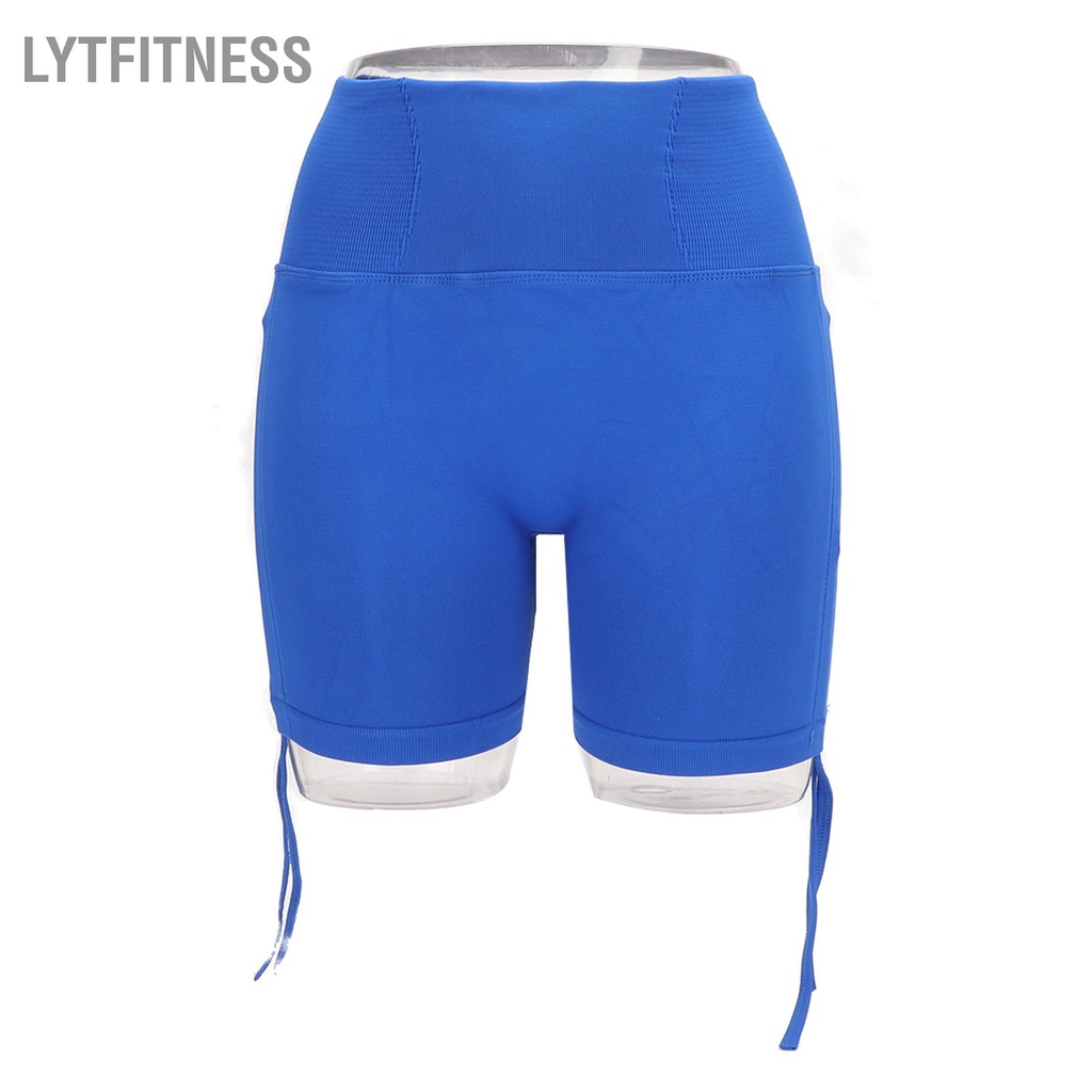 LYTFitness Phụ Nữ Tập Luyện Cao Cấp Nâng Hông Thấm Hút Mồ Hôi Ôm Vừa Co Giãn Quần Short Yoga Với Bên Dây Rút Màu Xanh