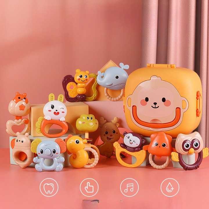 Bộ đồ chơi xúc xắc DUMOON 12 chi tiết, xúc xắc ngậm nướu cho bé tiệt trùng ở nhiệt độ cao