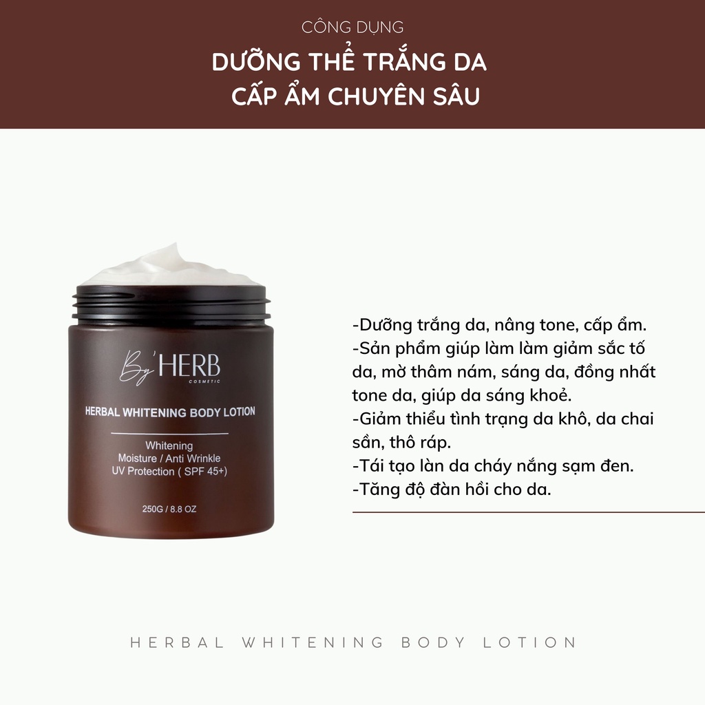 Combo Dưỡng Trắng Da Body Herbal Whitening Body Lotion 250g và Dầu Dưỡng Da Body Oil Bha By'HERB 250ml