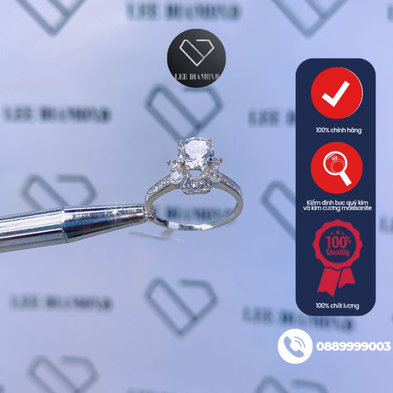 size 6.3li nhẫn chất liệu bạc quý kim + kim cương moissanite có kiểm định