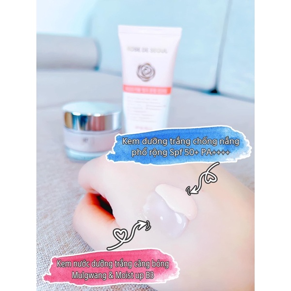 Combo kem chống nắng Rose de Seoul + kem nước căng bóng cấy trắng B3 Mulwang Kr. Lab