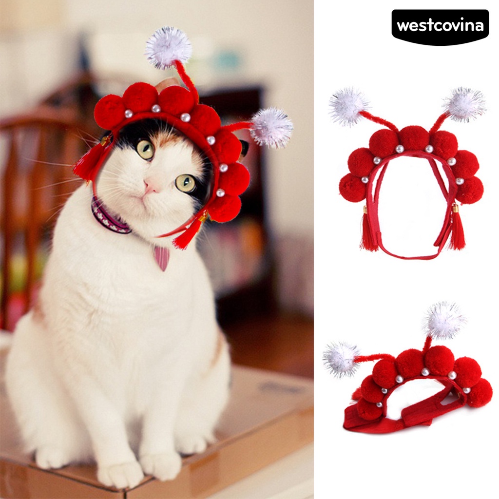 [COD]♘Mũ Lông Nhung Hóa Trang Mèo Thiết Kế Kiểu Opera Trung Hoa Trang Trí Tiệc Tùng Dành Cho Thú Cưng