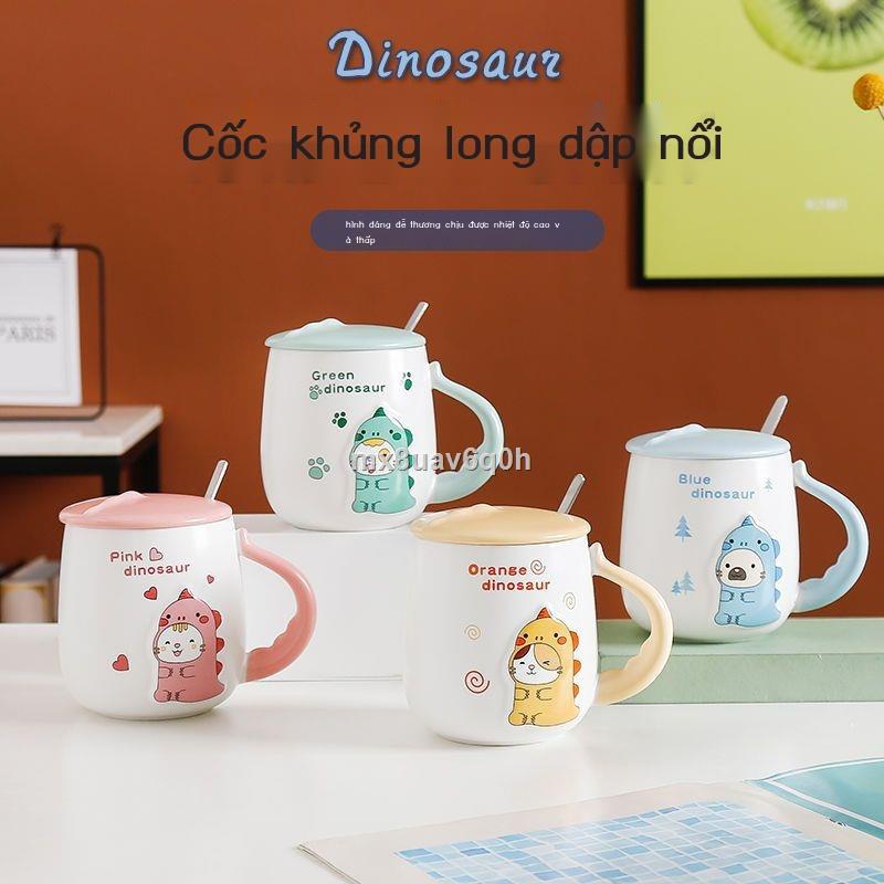 ✵ ☃ Sáng Tạo Ins Hoạt Hình Khủng Long Gốm Cặp Đôi Cốc Ăn Sáng Dễ Thương Cô Gái Trái Tim Cốc Nước Nhà Cốc Tập Uống