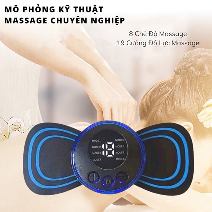 Miếng dán massage xung điện toàn thân 8 chế độ, máy massage xung điện mini mát xa cổ vai gáy, bắp tay, lưng