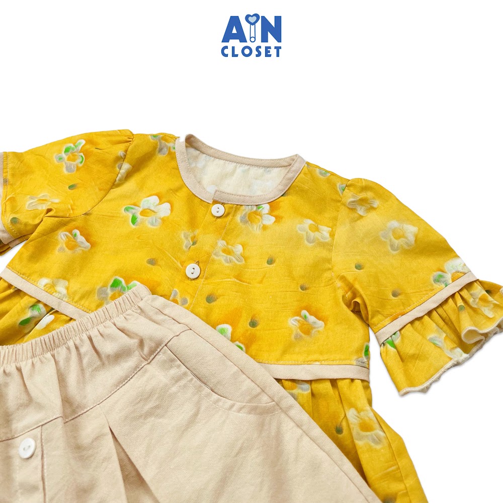 Bộ quần áo ngắn họa tiết Hoa Gạo Sữa vàng kem cotton boi - AICDBGKYAMQM - AIN Closet