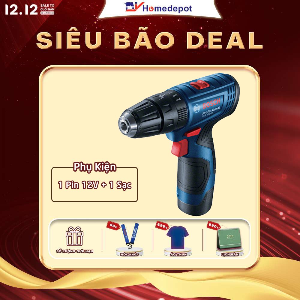 Máy khoan pin Bosch GSB 120-LI (1 pin 12V 2AH + 1 sạc + bộ mũi khoan ) - Hàng chính hãng