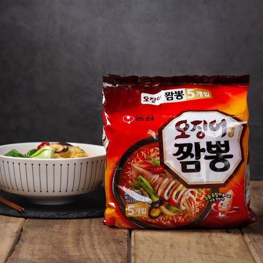 (Lốc 5 gói) Mỳ Mực Hải Sản Hàn Quốc Jambong 124g - 오징어 짬뽕 NONGSHIM