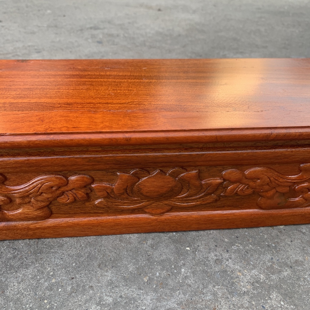 Đôn gỗ đế kê chữ nhật đục sen gỗ Hương sơn Pu dài 50 rộng 16 cao 9