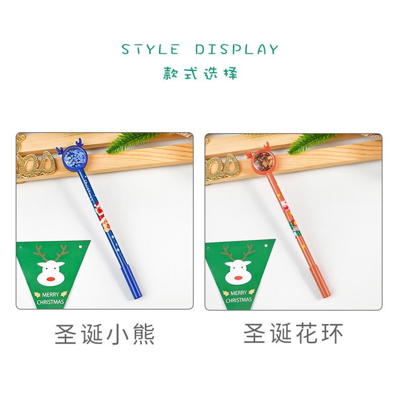 Bút Mực Gel Ngòi 0.5mm Họa Tiết Hoạt Hình Giáng Sinh Đính Kim Sa Lấp Lánh