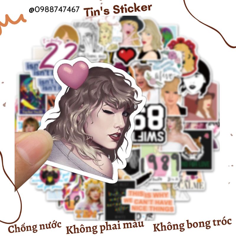 Set combo 50 miếng dán sticker ca sĩ Taylor Swift dán nón mũ bảo hiểm laptop vali sổ sách đàn guitar tủ lạnh xe máy