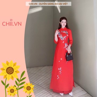 Áo Dài Thêu Đính Kết Hạt, Áo Dài Đỏ Tết