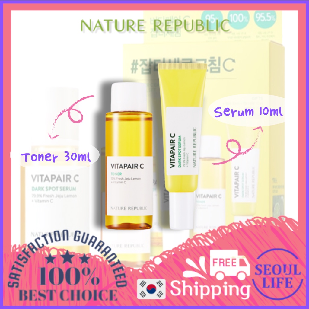 NATURE REPUBLIC Toner Chứa Vitamin C 30ml Và Serum 10ml Giúp Làm Mờ Vết Thâm Hiệu Quả