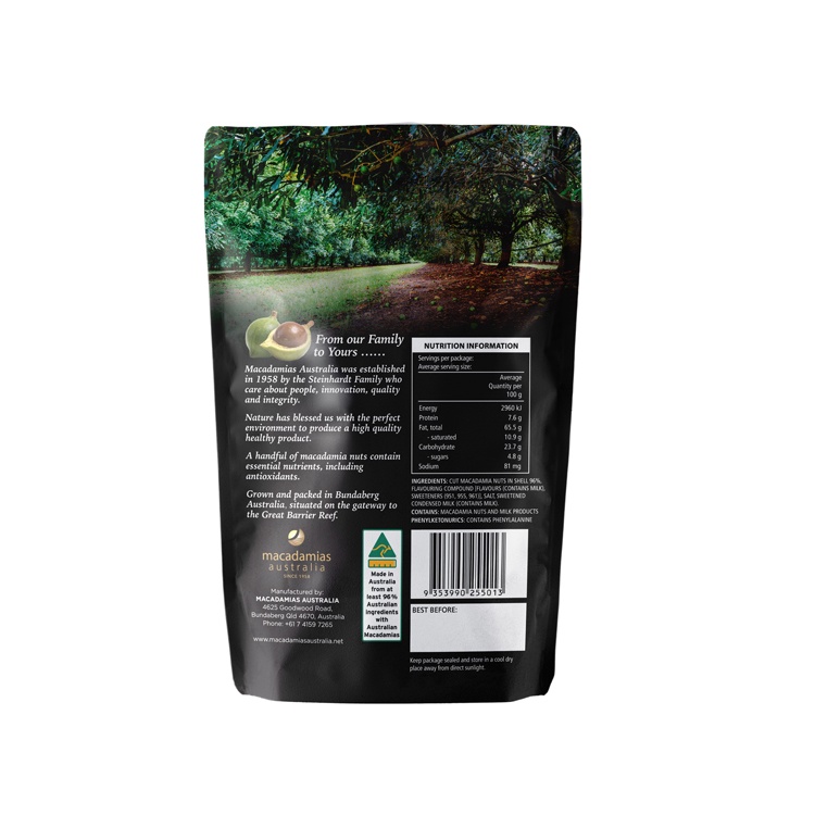 Hạt mắc ca Úc nguyên vỏ vị Vanilla Happy Nut Vanilla Macadamias Australia 225g