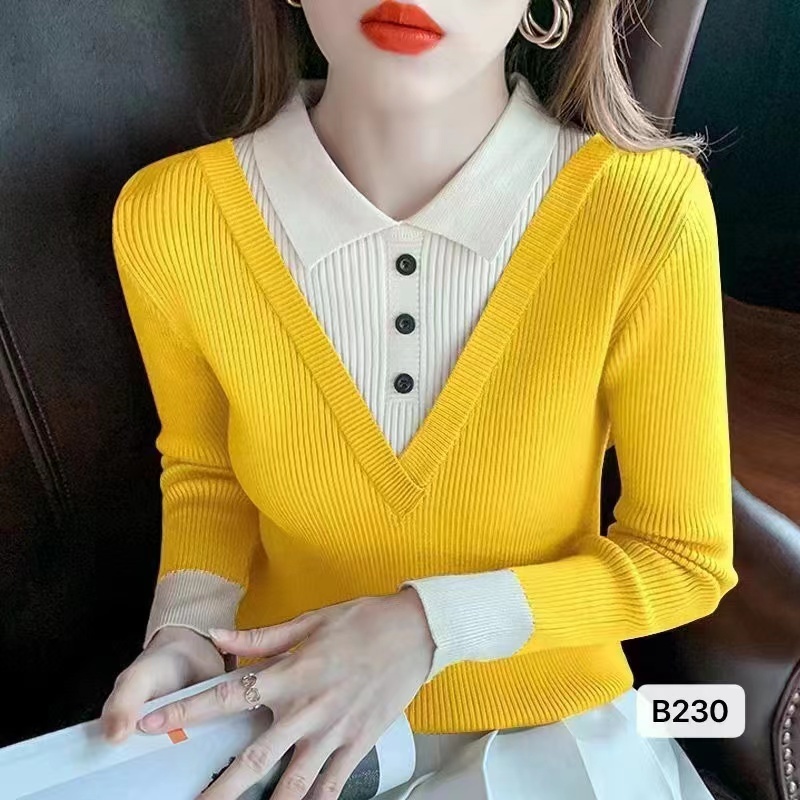 Áo Thun Polo Dài Tay Giả Hai Lớp Phong Cách Đơn Giản
