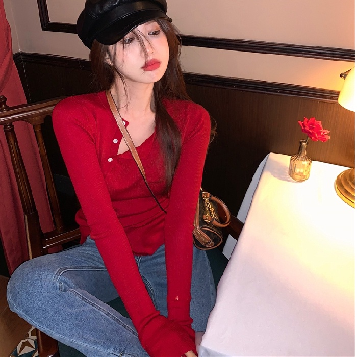 Áo dệt kim SUXI màu trơn dáng ôm thời trang cho nữ