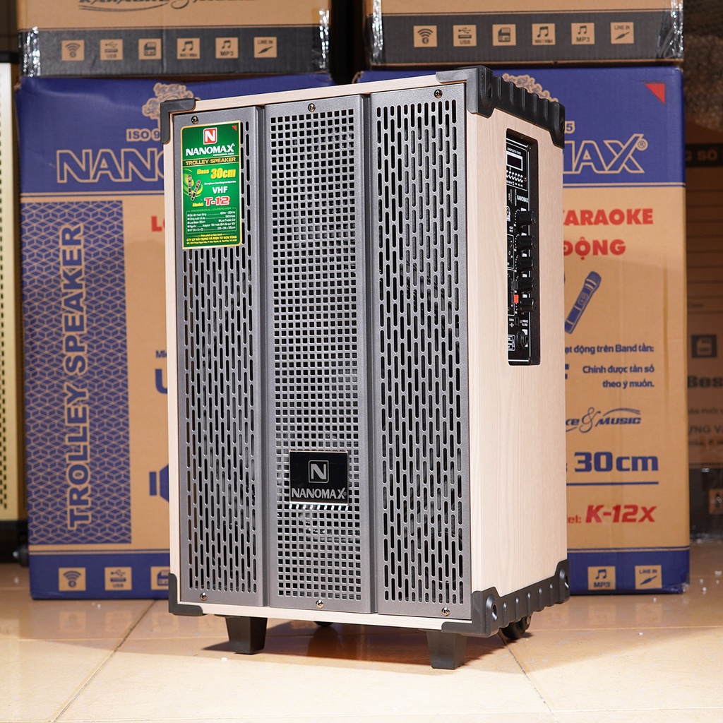 Loa Kéo Karaoke Công Suất Lớn 260W Nanomax T12 Bass 3 Tấc 30cm Màu Xám Có Đọc USB Thẻ Nhớ| Loa Kéo Giá Rẻ Mini