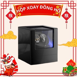 Hộp xoay đồng hồ 4 chế độ xoay có đèn led - mở nắp tự dừng - hộp đựng 2 đồng hồ cơ, lên dây cót đồng hồ cơ