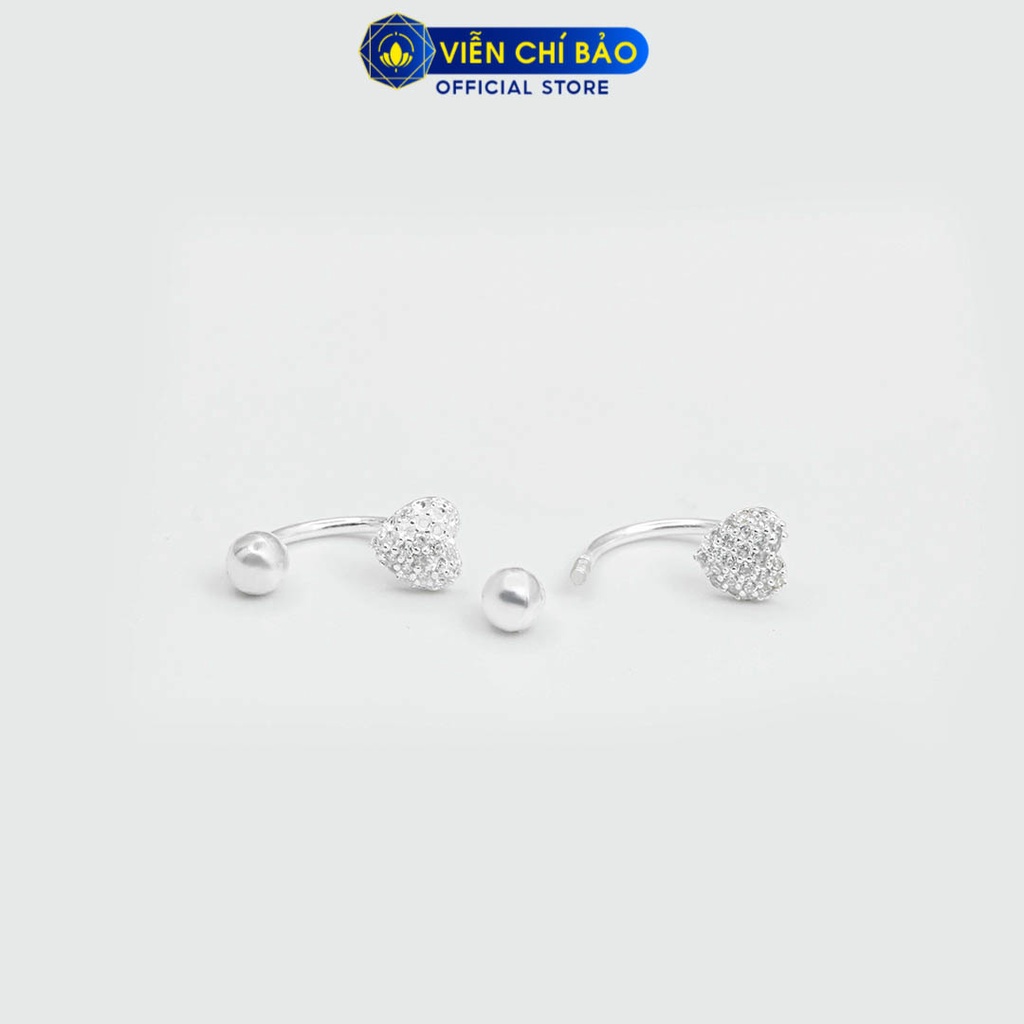 Bông tai trái tim đính đá chất liệu bạc 925 thời trang phụ kiện trang sức Viễn Chí Bảo B400146