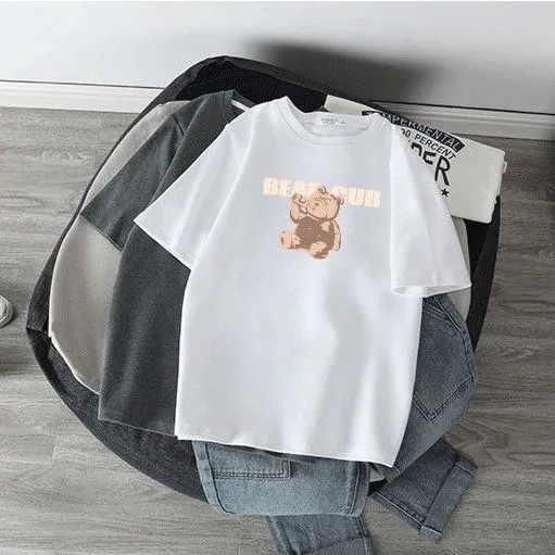 Áo thun SUXI tay ngắn dáng rộng dày dặn in họa tiết chú gấu dễ thương thời trang thu đông cho nữ