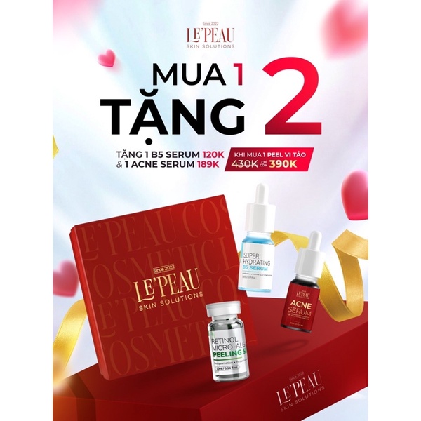Peel da vi tảo, thay da sinh học tại nhà, tinh chất tái tạo retinol, căng bóng, tặng kèm serum B5 phục hồi-LE'PEAU
