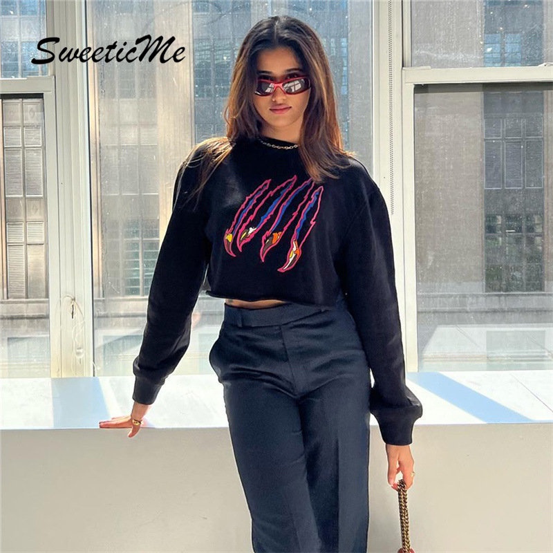 Áo Thun Sweater Cổ Tròn Tay Dài Dáng Ôm In Họa Tiết Thời Trang   Cho Bạn Gái