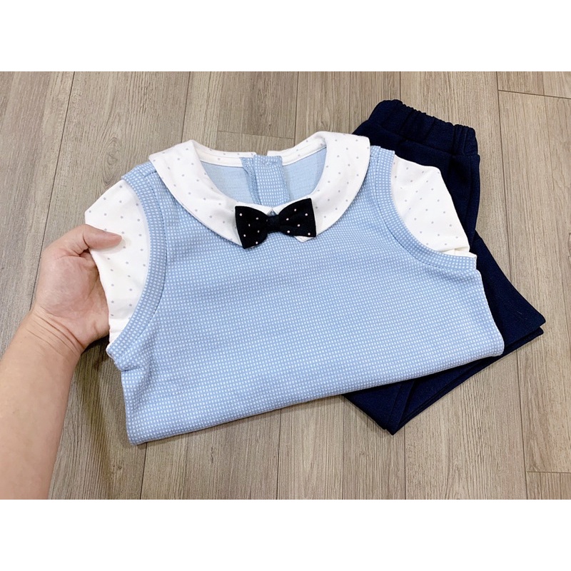 SET BÉ TRAI ÁO NƠ TAY DÀI KÈM QUẦN