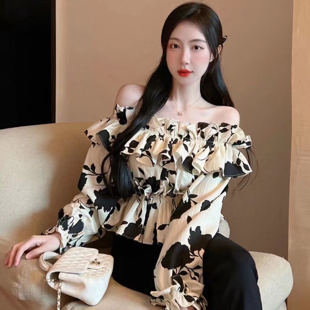 Áo Kiểu Tay Dài Họa Tiết Hoa Thời Trang Hàn Quốc Cho Nữ