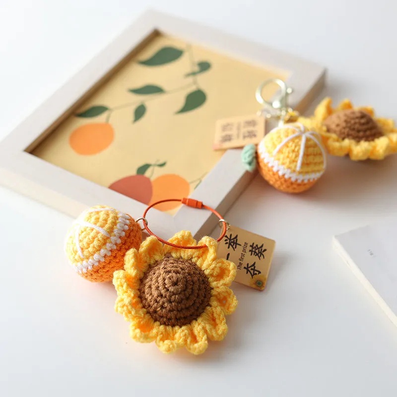 Móc Khóa Hoa Hướng Dương Đan Len Thủ Công Sáng Tạo